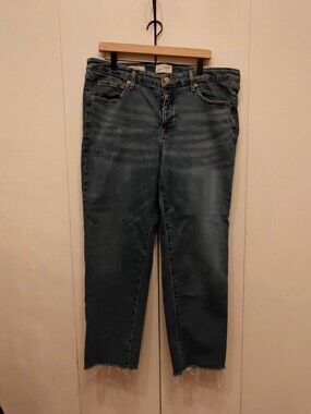 Mid Rise 80s Slim Blue Denim Jeans Size 17 Frayed Hem